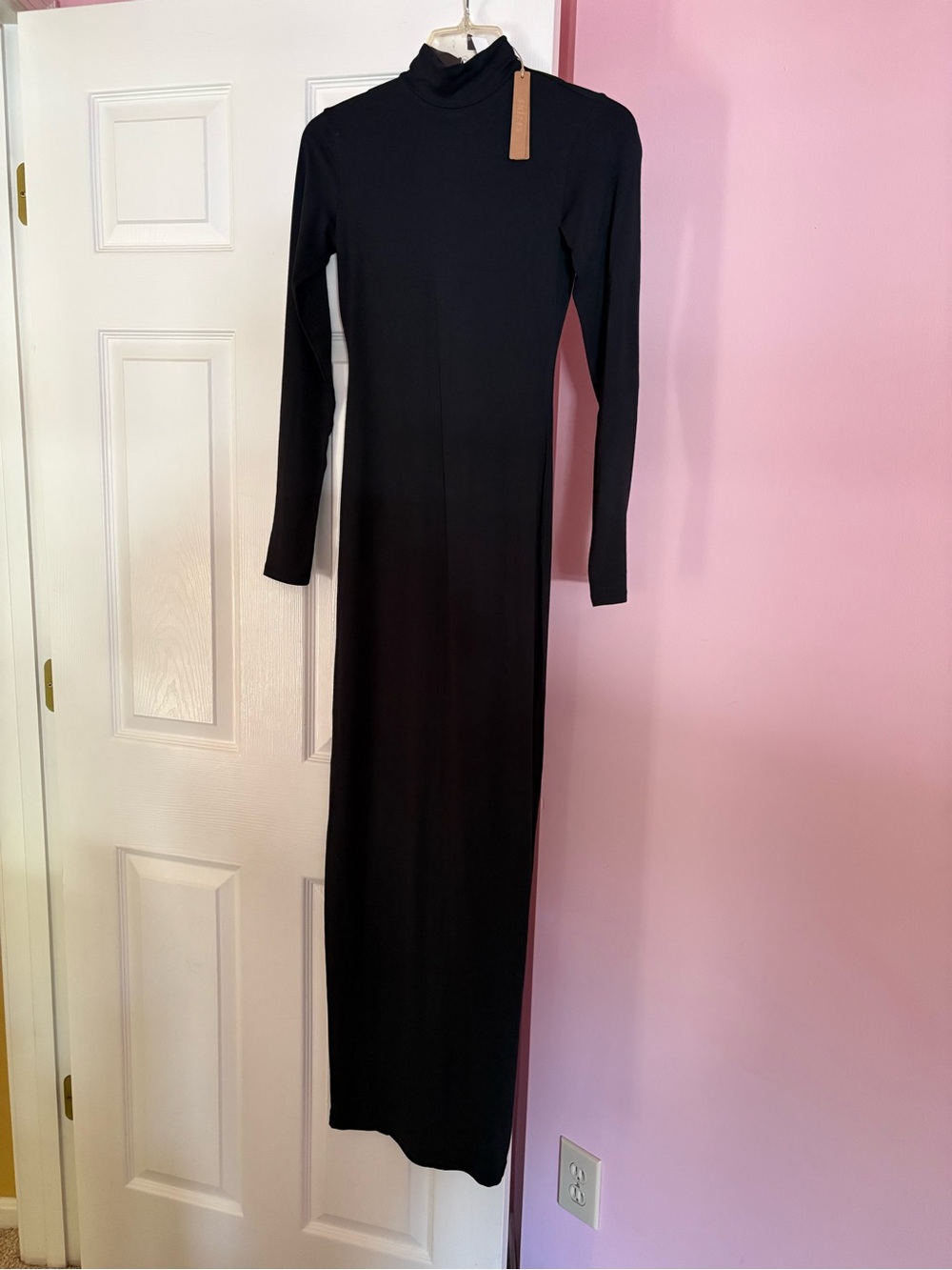 Skims Black Long Sleeve Turtleneck Maxi Dress - skims